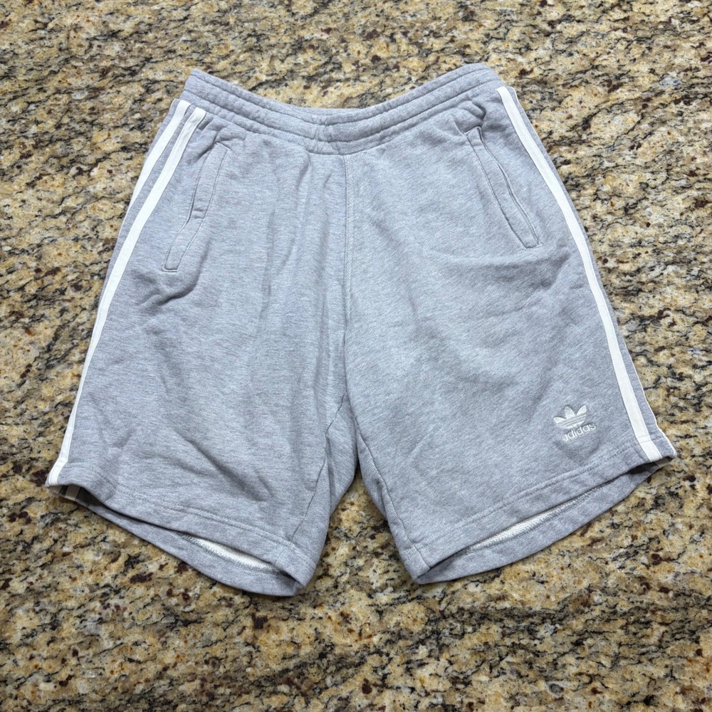 Adidas Originals Mens 3-Stripe Sweat Shorts Gray Trefoil Fleece S ws